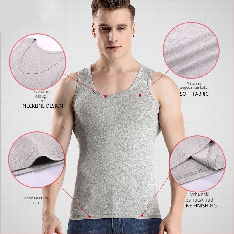 Muški pamukasti tank top za bazni sloj, 90–95% pamuka, okrugli izrez, svestran stil