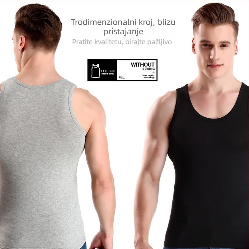Muški pamukasti tank top za bazni sloj, 90–95% pamuka, okrugli izrez, svestran stil