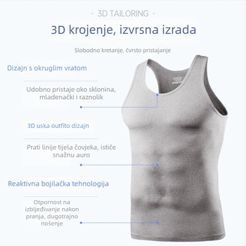 Muški potkošulja od 100% pamuka, bez rukava, kružni ovratnik, lagani materijal 121–140 g/m², ljeto 2025