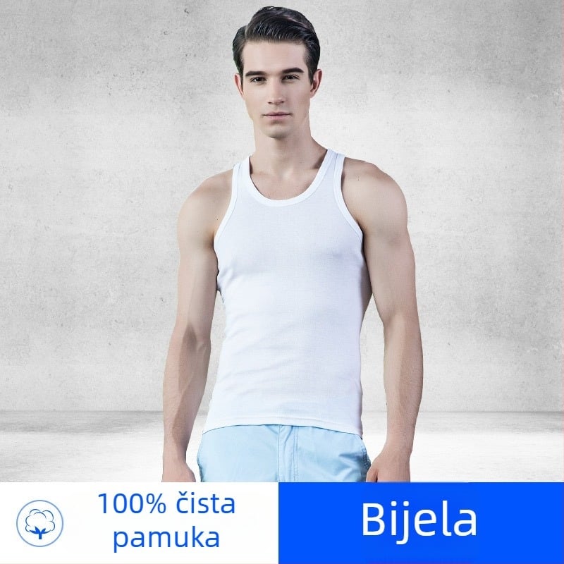 Muški potkošulja od 100% pamuka, bez rukava, kružni ovratnik, lagani materijal 121–140 g/m², ljeto 2025