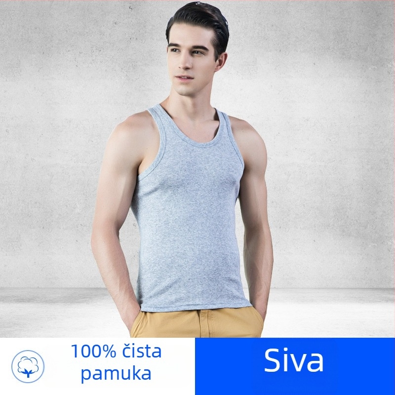 Muški potkošulja od 100% pamuka, bez rukava, kružni ovratnik, lagani materijal 121–140 g/m², ljeto 2025