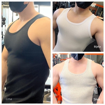 Muški pamuk majica bez rukava, okrugli izrez, gusta tkanina 251–300 g/m², sportski stil, 100% pamuk