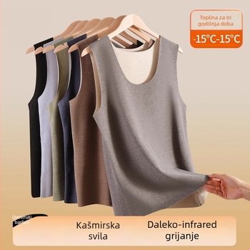 Muški termo prsluk, kašmir-poliester smjesa, debela tkanina 251–300 g/m², okrugli ovratnik, pogodan za zimu, proljeće i jesen