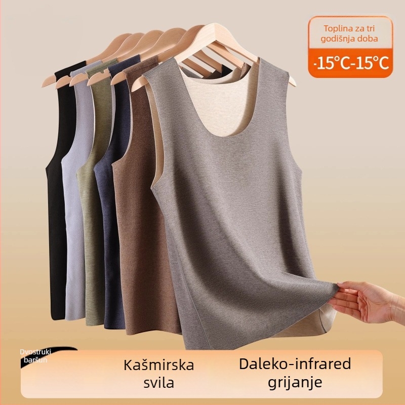 Muški termo prsluk, kašmir-poliester smjesa, debela tkanina 251–300 g/m², okrugli ovratnik, pogodan za zimu, proljeće i jesen