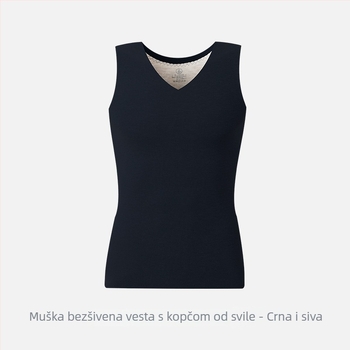 Muški termalni prsluk s V-izrezom, fleksi podstava, pleteni materijal, srednja duljina, poliester-spandeks (90–95% poliester)