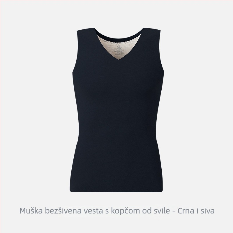 Muški termalni prsluk s V-izrezom, fleksi podstava, pleteni materijal, srednja duljina, poliester-spandeks (90–95% poliester)