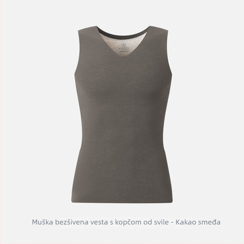 Muški termalni prsluk s V-izrezom, fleksi podstava, pleteni materijal, srednja duljina, poliester-spandeks (90–95% poliester)