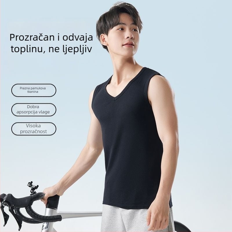 Muška pamučna vesta bez rukava, širokih ramena, V-izrez, ležerni stil, 95–100% pamuka, gustoća tkanine 181–200 g/m²