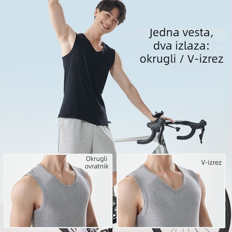 Muška pamučna vesta bez rukava, širokih ramena, V-izrez, ležerni stil, 95–100% pamuka, gustoća tkanine 181–200 g/m²