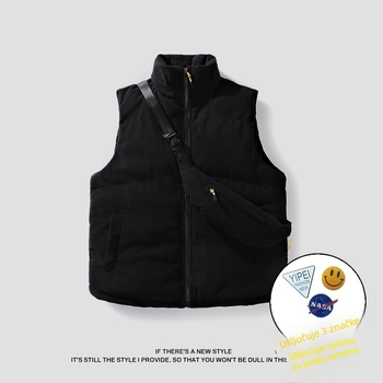 Muški kordurojni vest s punjenjem od imitacije svile i pamuka, slobodan kroj, japanski stil