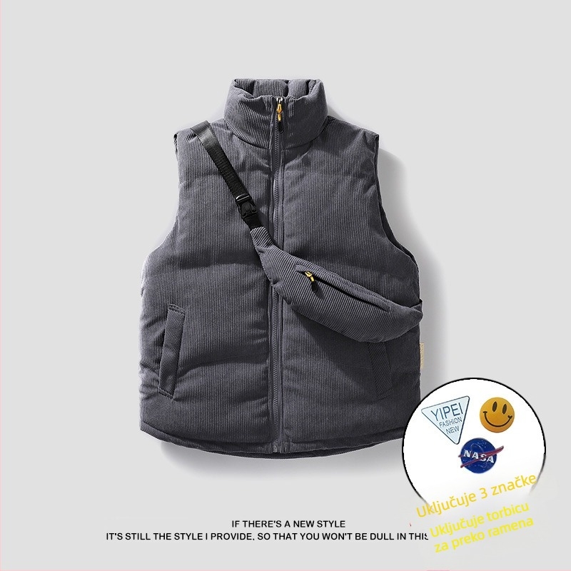 Muški kordurojni vest s punjenjem od imitacije svile i pamuka, slobodan kroj, japanski stil