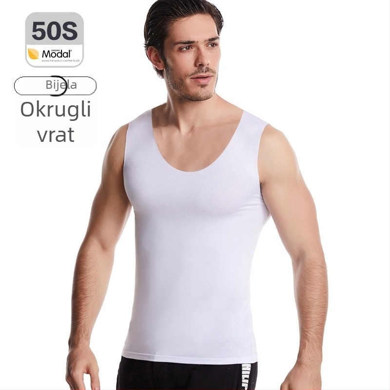 Muški modalni bezšivni top s širokim ramenima, okrugli izrez, srednja debljina 161–180 g/m², ljeto