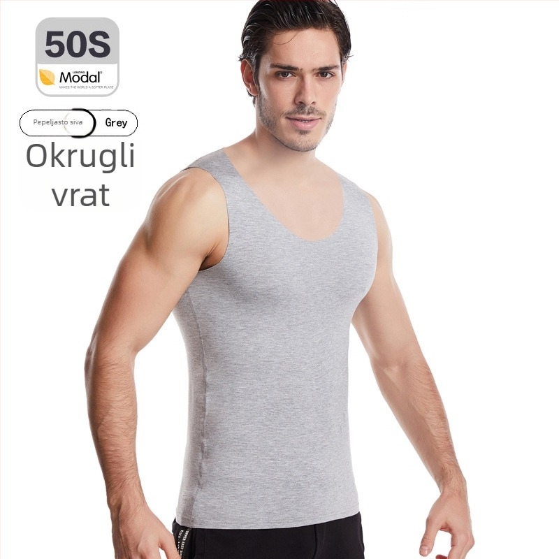 Muški modalni bezšivni top s širokim ramenima, okrugli izrez, srednja debljina 161–180 g/m², ljeto