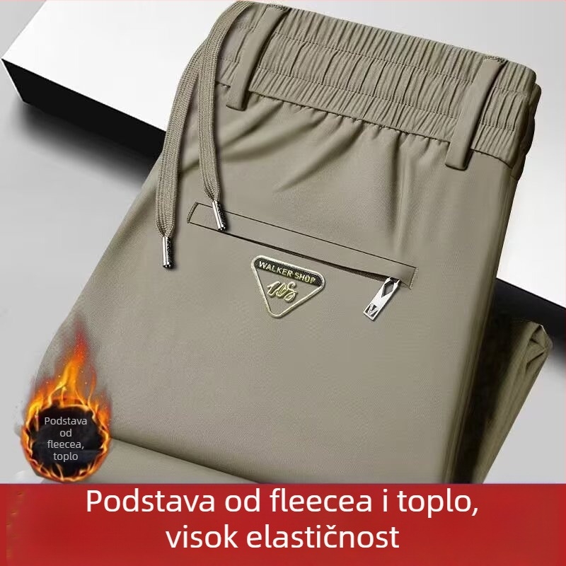 Muške flis hlače za termalnu upotrebu, guste zimske, ravnog kroja, s elastičnim pojasom i vezicama, 100% poliester