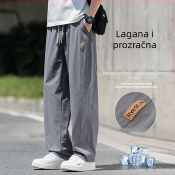 Muške ljetne casual hlače, korejskog stila, široka silueta, visokim struk, bambusova vlakna s 96% poliesterom