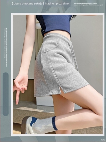 Pamukova A-linijska suknja sa šnrom u struku, visokim strukom, casual azijski leisure stil, ljeto 2025, mikroelastičnost