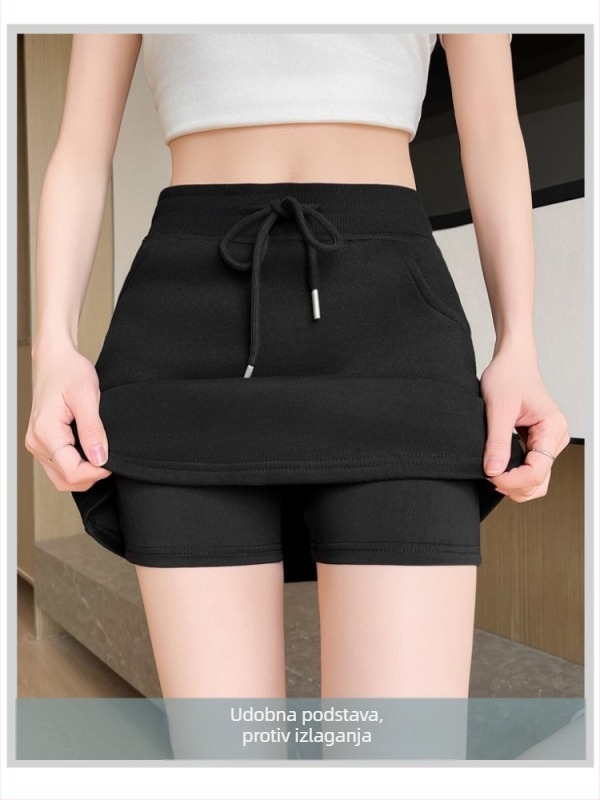 Pamukova A-linijska suknja sa šnrom u struku, visokim strukom, casual azijski leisure stil, ljeto 2025, mikroelastičnost