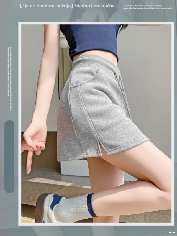 Pamukova A-linijska suknja sa šnrom u struku, visokim strukom, casual azijski leisure stil, ljeto 2025, mikroelastičnost