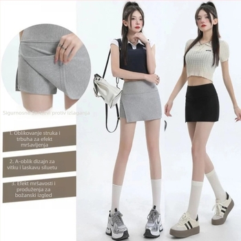 Joga suknja s bočnim prorezom, visokim strukom, A-kroj; uzorak: jednobojan; tkanina: viskozno vlakno; glavna tkanina: viskoza; druga tkanina: najlon; elastičnost: rastezljivo