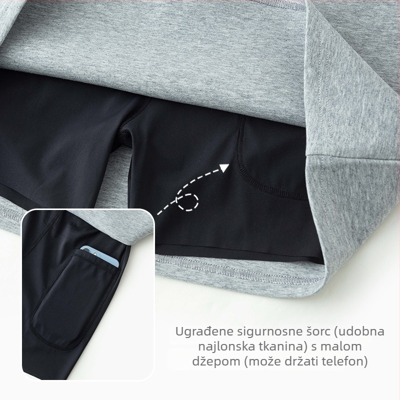 Pamukova ravna suknja s vezicom i elastičnim pojasom, kratka, visoki pojas