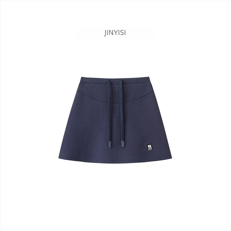 Pamukova ravna suknja s vezicom i elastičnim pojasom, kratka, visoki pojas