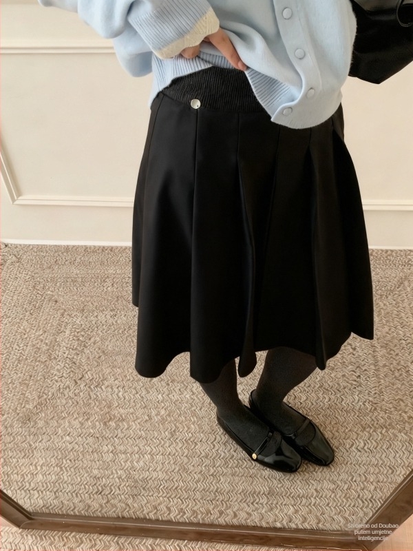 Ženska plisirana midi suknja od vune – neelastična, jesen 2025