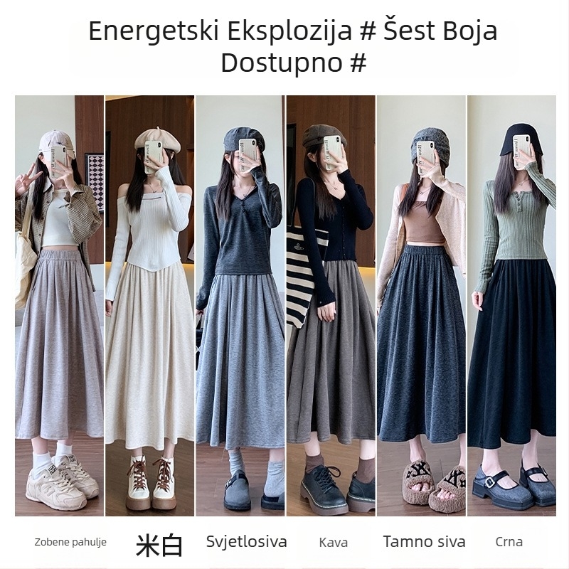 Midi suknja s krojem kišobrana – poliester s elastanom, pletena tkanina, mikroelastična, jesen 2024