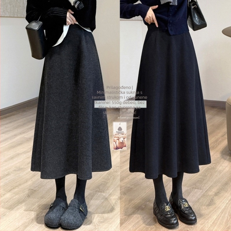 Plisirana midi suknja, pređom obojena poliester tkanina, 2025 zima, Elegantni gradski stil