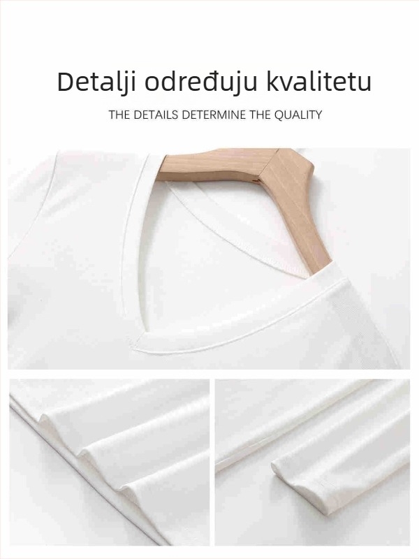 Ženska majica s V-izrezom, dugi rukav, slim fit, pamuk-poliester smjesa, jednobojna, srednje dužine, patchwork detalj
