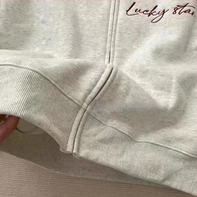 Ženski hoodie s kapuljom od flisa, američki vintage stil, širok oversize kroj, poliester tkanina, tisak slova, srednja duljina