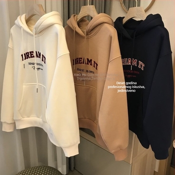 Džemper s kapuljom, opuštenog kroja, natpis slovima, dugi rukavi, srednja debljina