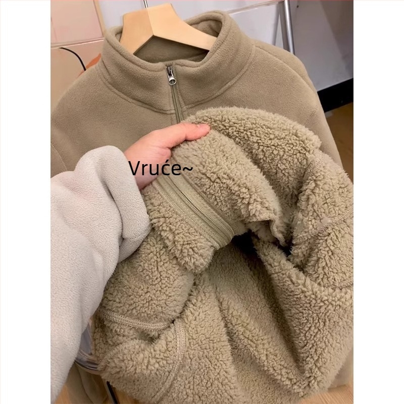 Ženska fleece jakna s kapuljačom – široka silueta, dugi rukavi, zatvarač, poliester