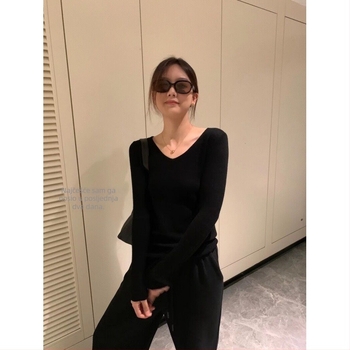 Džemper od vune i kašmira, slim fit, V-izrez, tanak pleteni