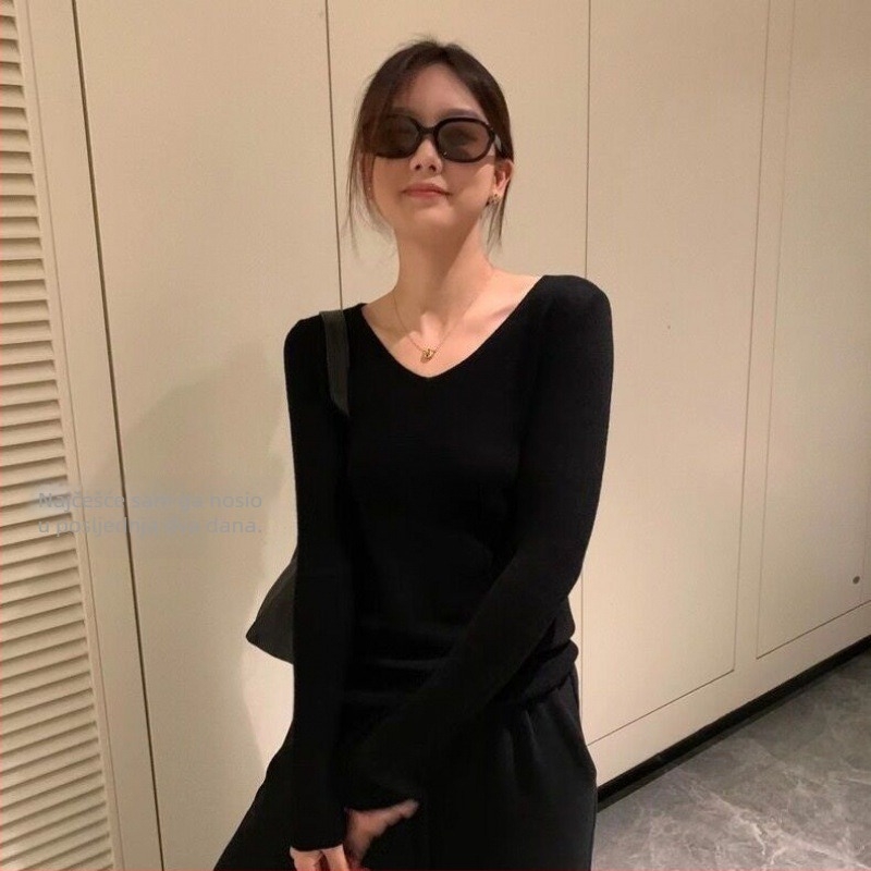 Džemper od vune i kašmira, slim fit, V-izrez, tanak pleteni