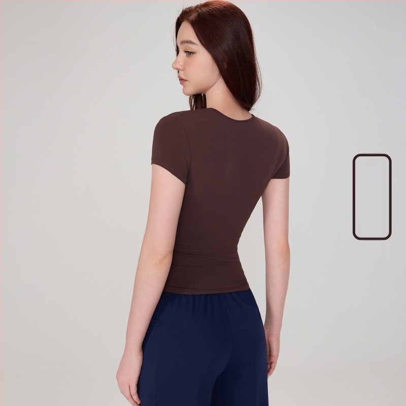 Ženska joga majica - uska kroj, okrugli izrez, kratki rukavi, duljina do bokova, Nylon 91%/Spandex 9% (150 g)