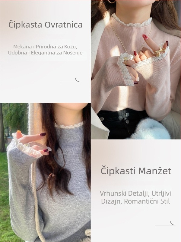 Džemper od vunenog pletenog materijala s polu-visokim ovratnikom, dugi rukav, slim kroj, mješavina vune i poliestera, normalna dužina 50–65 cm, elegantan gradski stil