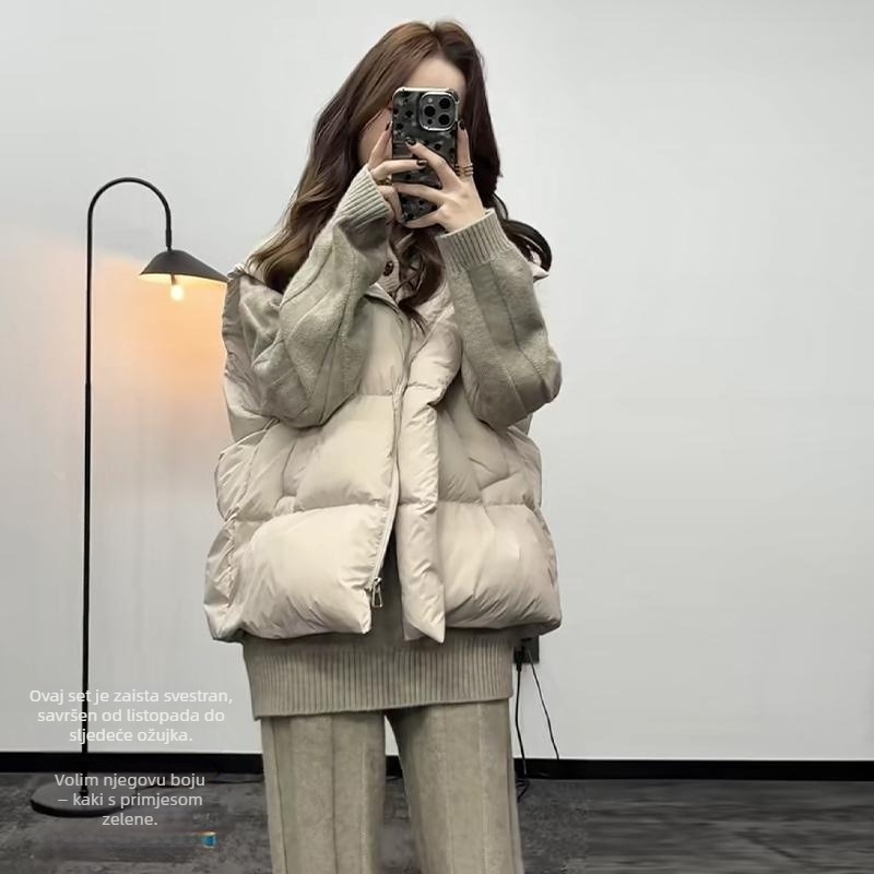 Ženski vest, punilo Down Cotton, Chenille tkanina, glavni materijal Spandex 90–95%, Redovita duljina 50–65 cm