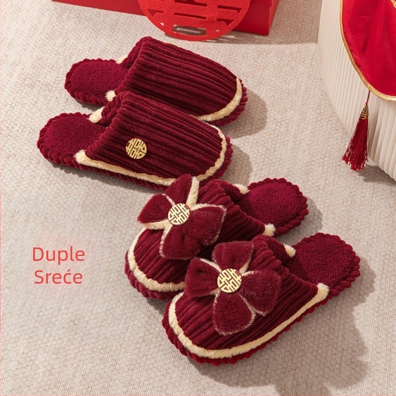 Vjenčane papuče za parove, gornji dio od velura, PVC potplat, debeli, protuklizne, tople za zimu i jesen
