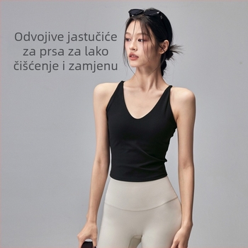 Joga top s umetkom za dojke, elastičan kroj, srednja duljina, materijal Nylon-Spandex