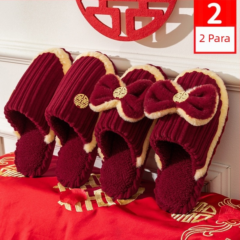 Vjenčane papuče s Toe-loop dizajnom, gornji dio od pamuka, PVC đon, debeli potplat, protuklizno i toplo