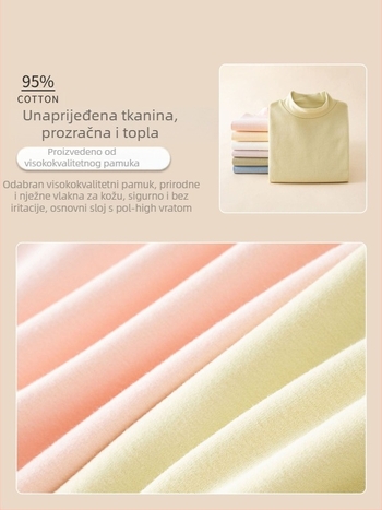 Dječji bazni top s dugim rukavima, korejskog stila, 95% pamuk, brušena mekana tkanina, bez kapucje, jednobojni uzorak, za zimu, jesen i proljeće