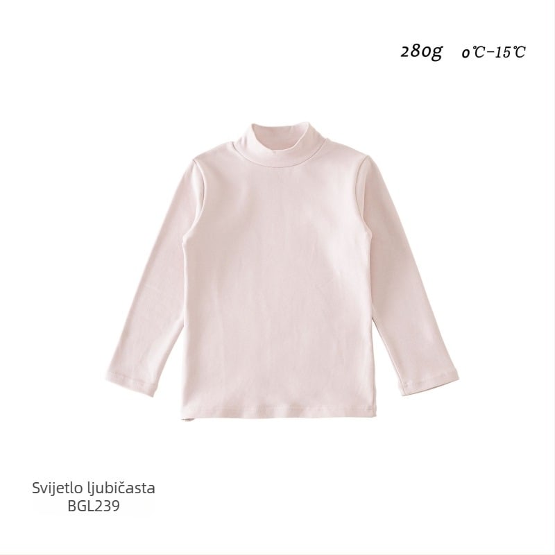 Dječji bazni top s dugim rukavima, korejskog stila, 95% pamuk, brušena mekana tkanina, bez kapucje, jednobojni uzorak, za zimu, jesen i proljeće