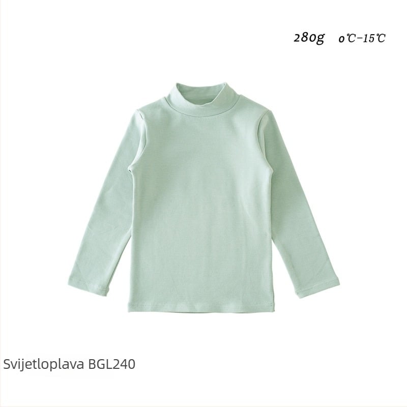 Dječji bazni top s dugim rukavima, korejskog stila, 95% pamuk, brušena mekana tkanina, bez kapucje, jednobojni uzorak, za zimu, jesen i proljeće