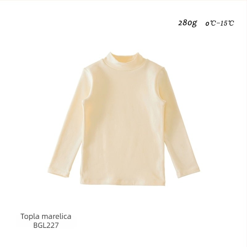 Dječji bazni top s dugim rukavima, korejskog stila, 95% pamuk, brušena mekana tkanina, bez kapucje, jednobojni uzorak, za zimu, jesen i proljeće