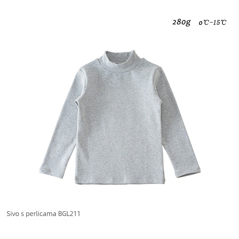 Dječji bazni top s dugim rukavima, korejskog stila, 95% pamuk, brušena mekana tkanina, bez kapucje, jednobojni uzorak, za zimu, jesen i proljeće