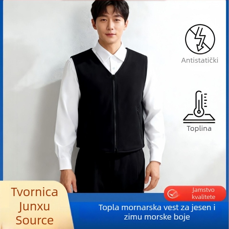 Unisex topla vesta s zipom, poliester, V-izrez, jednostruka, srednja debljina