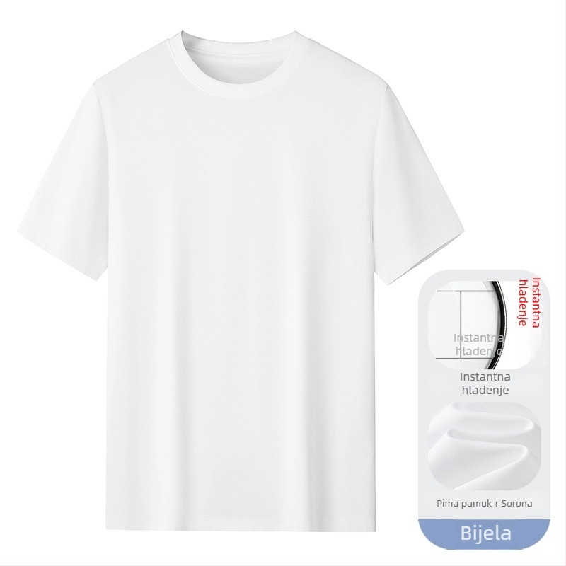 Amerigo majica od svile-pamuka, minimalistički prilagodljiv kroj, okrugli izrez, kratki rukavi, jednobojna