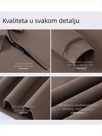 Muško polo s poluzipom, 96%+ dugačkih vlakana pamuka, 300 g težine, dugi rukav, jednobojna