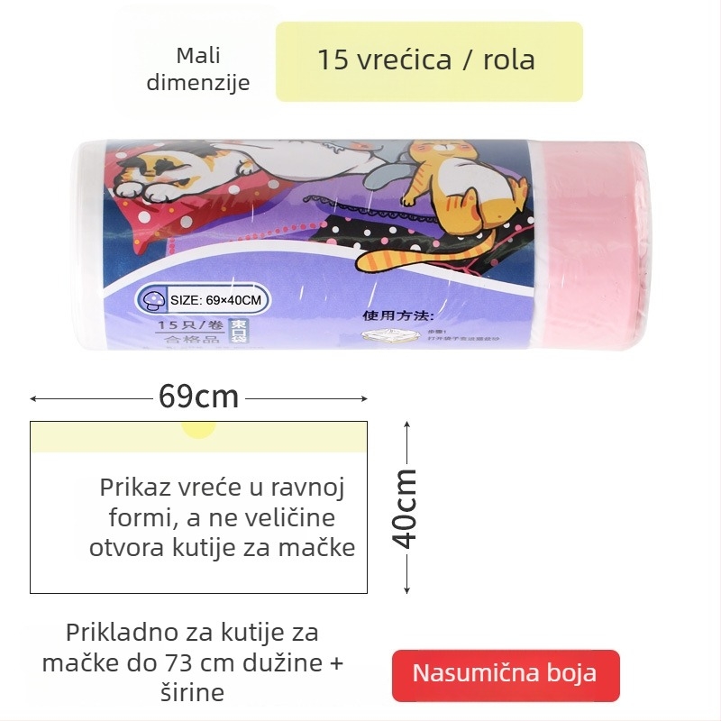 Jednokratne vrećice za mačji šljunak u kutiji, debeli plast, kontinuirani valjak