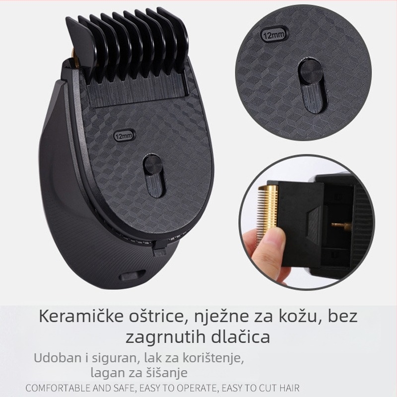 Škareći za kosu za kućnu upotrebu s keramičkim oštricom, USB napajanje, ugrađena baterija 1000–1200 mAh, četkasti motor, trajanje 1–3 h (keramički oštrice; ugrađena baterija 1000–1200 mAh; USB napajanje; četkasti motor; trajanje 1–3 h)